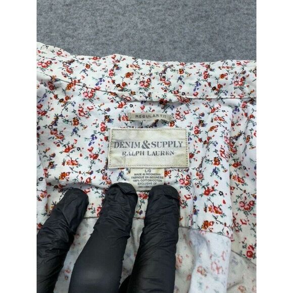 Ralph Lauren Mens Large‎ Shirt Top White Red Floral Button Collar Cotton Casual - Picture 3 of 9